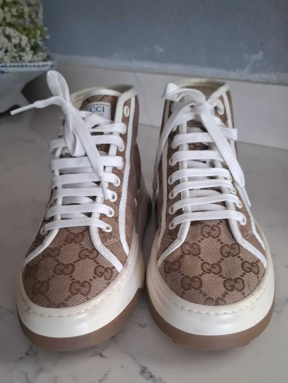 Gucci Tennis 1977 Brown GG Canvas High-Top Sneakers